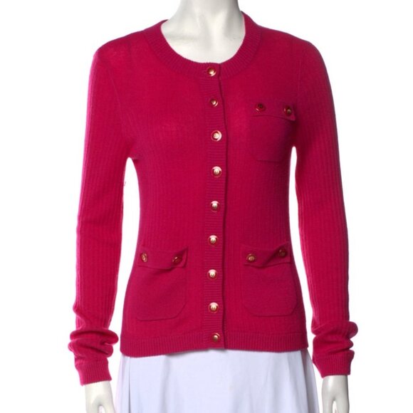 Marc Jacobs Pink Cashmere Crew Neck Sweater Cardigan w/ 3 Front Pockets - Picture 1 of 7